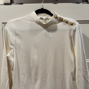 Cream Ribbed Top with Gold Button Accents